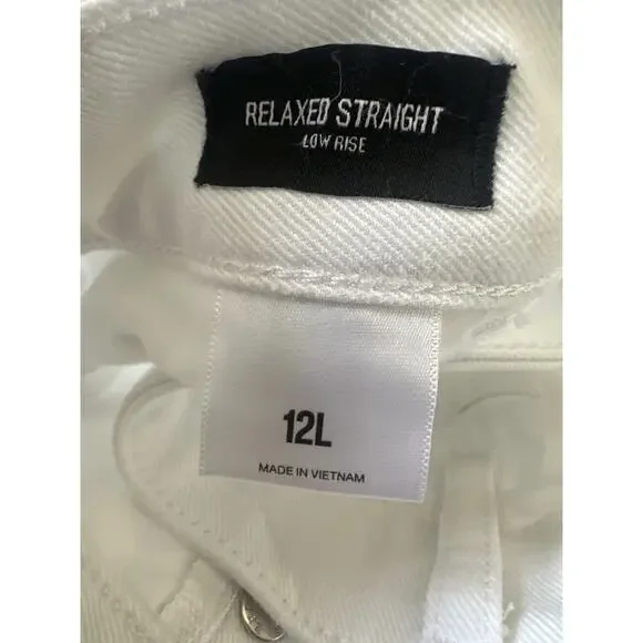 Express Relaxed Straight Low Rise Cargo Jeans White Denim Button Fly 12L 12 Long - Picture 5 of 11